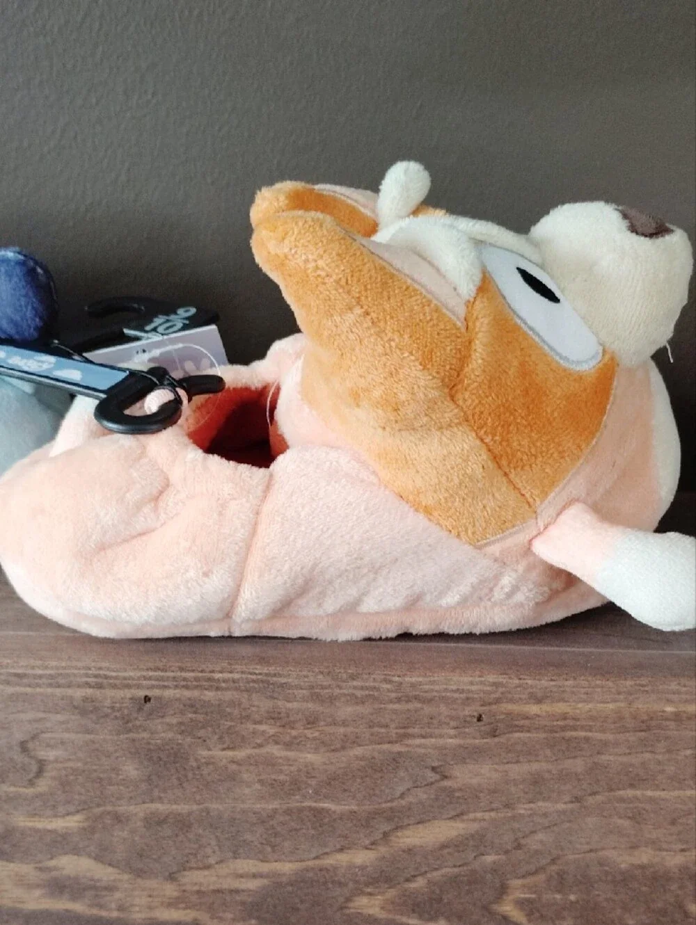 Kids Plush Character Slippers - Blue & Peach